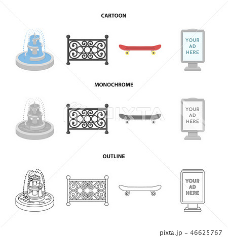 Fountain, fence, skate, billboard.Park set collection icons in cartoon,outline,monochrome style 46625767