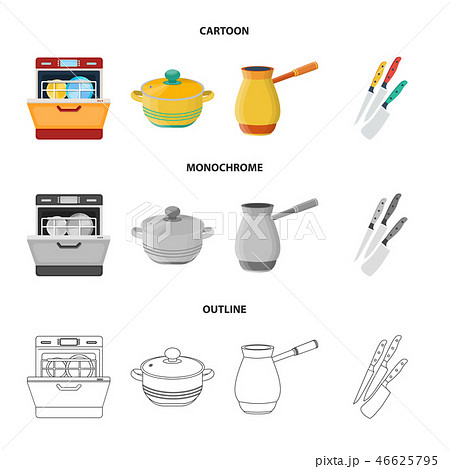 Kitchen equipment cartoon,outline,monochrome icons in set collection for design. Kitchen and 46625795