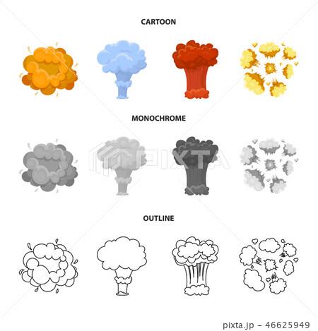 Flame, sparks, hydrogen fragments, atomic or gas explosion. Explosions set collection icons in Flame, sparks, hydrogen fragments, atomic or gas explosion. Explosions set collection icons in 46625949