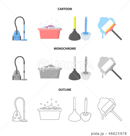Cleaning and maid cartoon,outline,monochrome icons in set collection for design. Equipment for 46625978