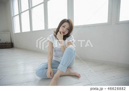 ストレート　外ハネボブスタイル　女性 46628882
