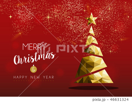 Gold Merry Christmas and New Year pine tree card 46631324