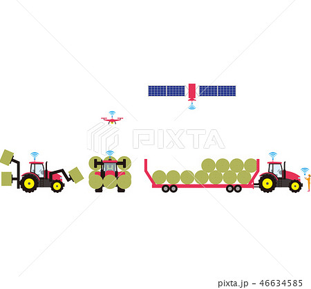 自動化された農業用トラクターと牧草収集。 46634585