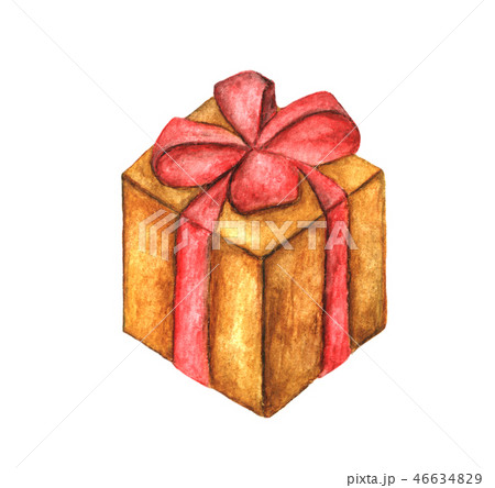 Box with red ribbon. watercolor illustration. Box with red ribbon. watercolor illustration. 46634829