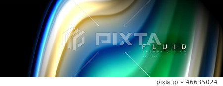 Bright colorful liquid fluid lines on black, modern abstract background Bright colorful liquid fluid lines on black, modern abstract background 46635024