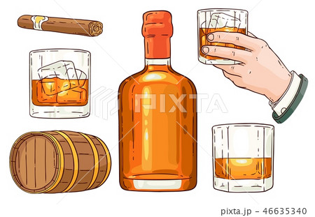 Vector whiskey alcohol symbols sketch icon set 46635340