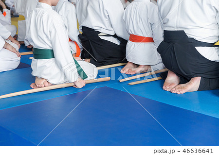 People in kimono on martial arts weapon training seminar 46636641