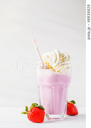 Strawberry milkshake with whipped cream  46636826