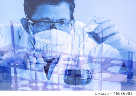 Double exposure scientist in laboratory 46636982