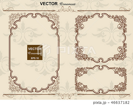 バロック調フレームのセット クラシカルオーナメント 飾り罫 Hand Drawn Frameのイラスト素材