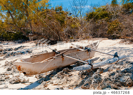 abandoned boat in sandy beach in madagascar abandoned boat in sandy beach in madagascar 46637268