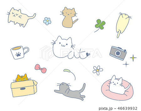 かわいい猫の手描きイラスト素材のイラスト素材 46639932 Pixta