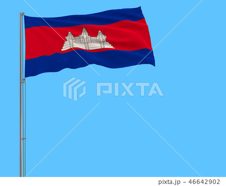 Isolate flag of Cambodia on a flagpole fluttering Isolate flag of Cambodia on a flagpole fluttering 46642902