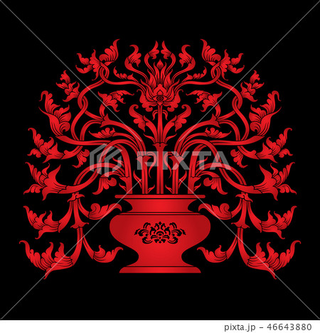 Thai Art_The Vase_Red Color on Black Background Thai Art_The Vase_Red Color on Black Background 46643880