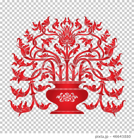 Thai Art_The Vase_Red Color on Black Background Thai Art_The Vase_Red Color on Black Background 46643880