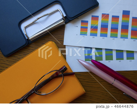 ビジネスイメージ・グラフ・バインダー・手帳・メガネ・女性 46644876