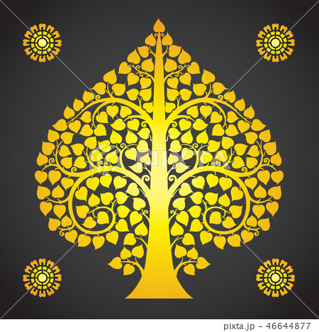 Thai Art Bodhi Tree on Black Background 46644877