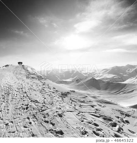 Black and white view on top station of ropeway 46645322