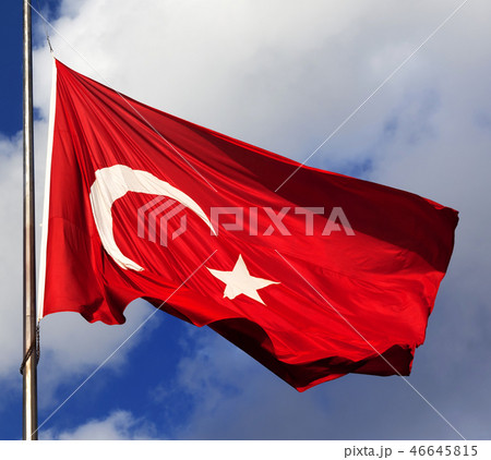 Turkish flag on flagpole Turkish flag on flagpole 46645815