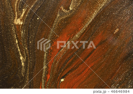 Gold marbling texture design. Red and golden marble pattern. Fluid art. 46646984
