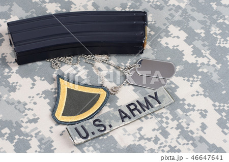 Ammunition on camouflage US Army uniform 46647641
