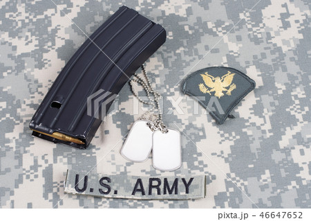 Ammunition on camouflage US Army uniform 46647652