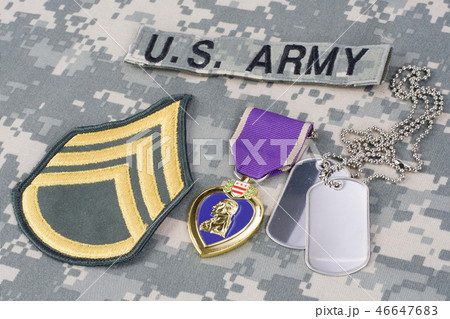 Purple Heart award on camouflage uniform 46647683
