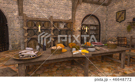 中世のキッチンのイラスト素材