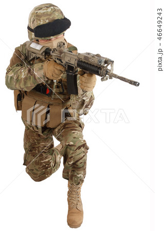 soldier with assault rifle on white background 46649243