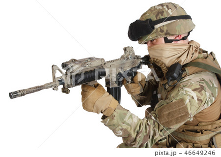 soldier with assault rifle on white background 46649246