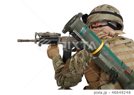 soldier with assault rifle on white background 46649248