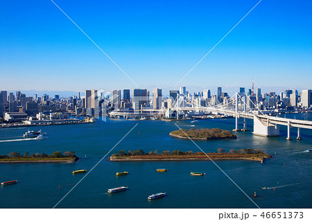 お台場海浜公園とレインボーブリッジ 東京タワー お台場海浜公園とレインボーブリッジ 東京タワー 46651373