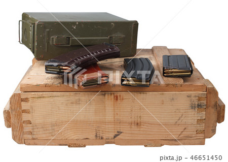 m16 and ak47 magazins on wooden box 46651450