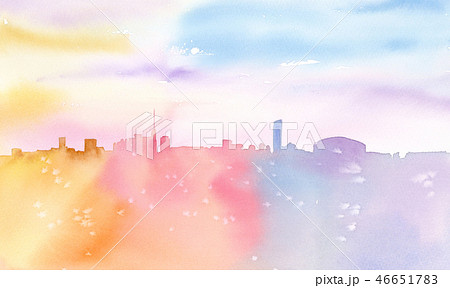 虹の街２ 水彩のイラスト素材