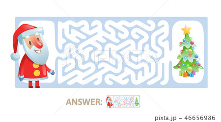 Winter Maze Game. Labyrinth with funny Santa character and answer. Flat vector illustration 46656986