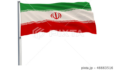 Flag of Iran on a flagpole fluttering in the wind. 46663516