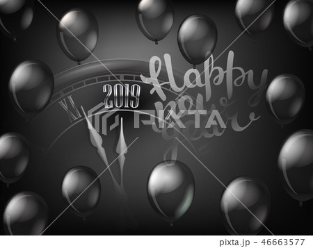 Happy new year greeting card. Black classic clock 46663577