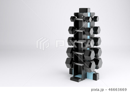 3D rendering. Set of isolated dumbbells for sport on a white background folded on a special black 46663669