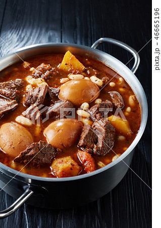 Traditional Jewish Cholent Hamin, top view Traditional Jewish Cholent Hamin, top view 46665196
