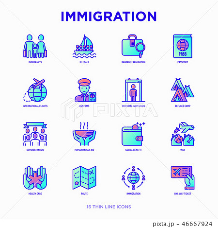 Immigration thin line icons set 46667924
