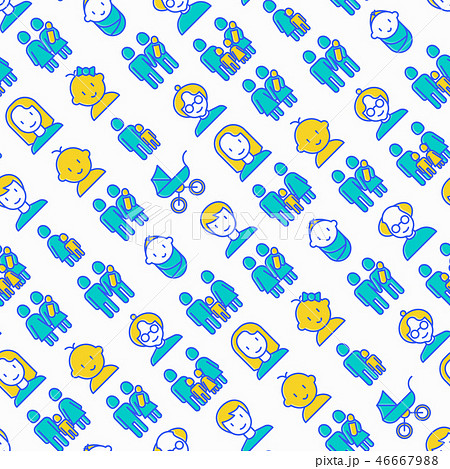 Family seamless pattern with thin line icons 46667988