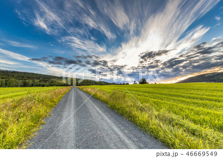 sunset over Norwegian countryside sunset over Norwegian countryside 46669549