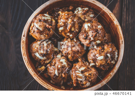 Bowl of beef and pork meatballs Bowl of beef and pork meatballs 46670141