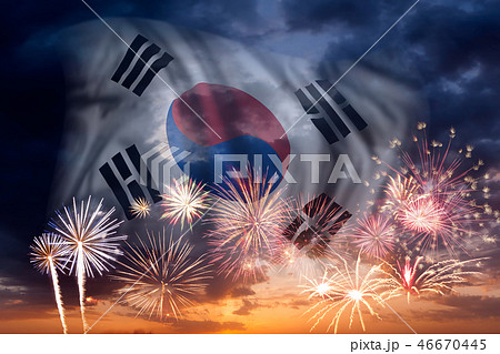 Fireworks and flag of South Korea Fireworks and flag of South Korea 46670445