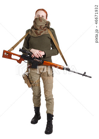 woman sniper with SVD sniper rifle 46671932