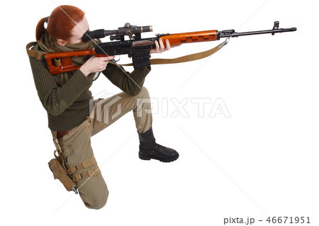 Woman Sniper With Svd Sniper Rifleの写真素材