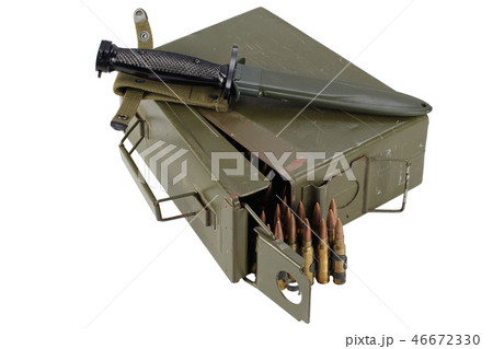 US Army Ammo Box with ammunition belt and bayonet US Army Ammo Box with ammunition belt and bayonet 46672330