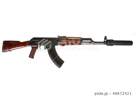 AK 47 rifle with sound suppressor  - silencer 46672421