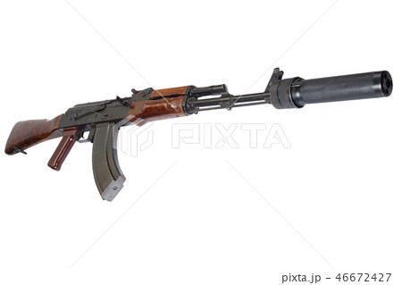 AK 47 rifle with sound suppressor  - silencer 46672427