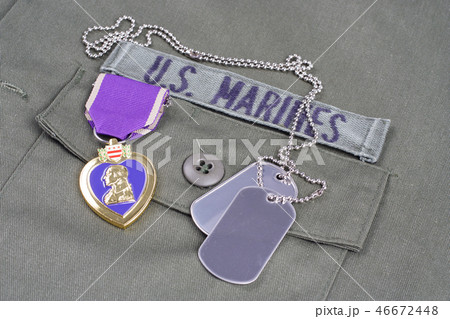 Purple Heart award on US MARINES green uniform 46672448